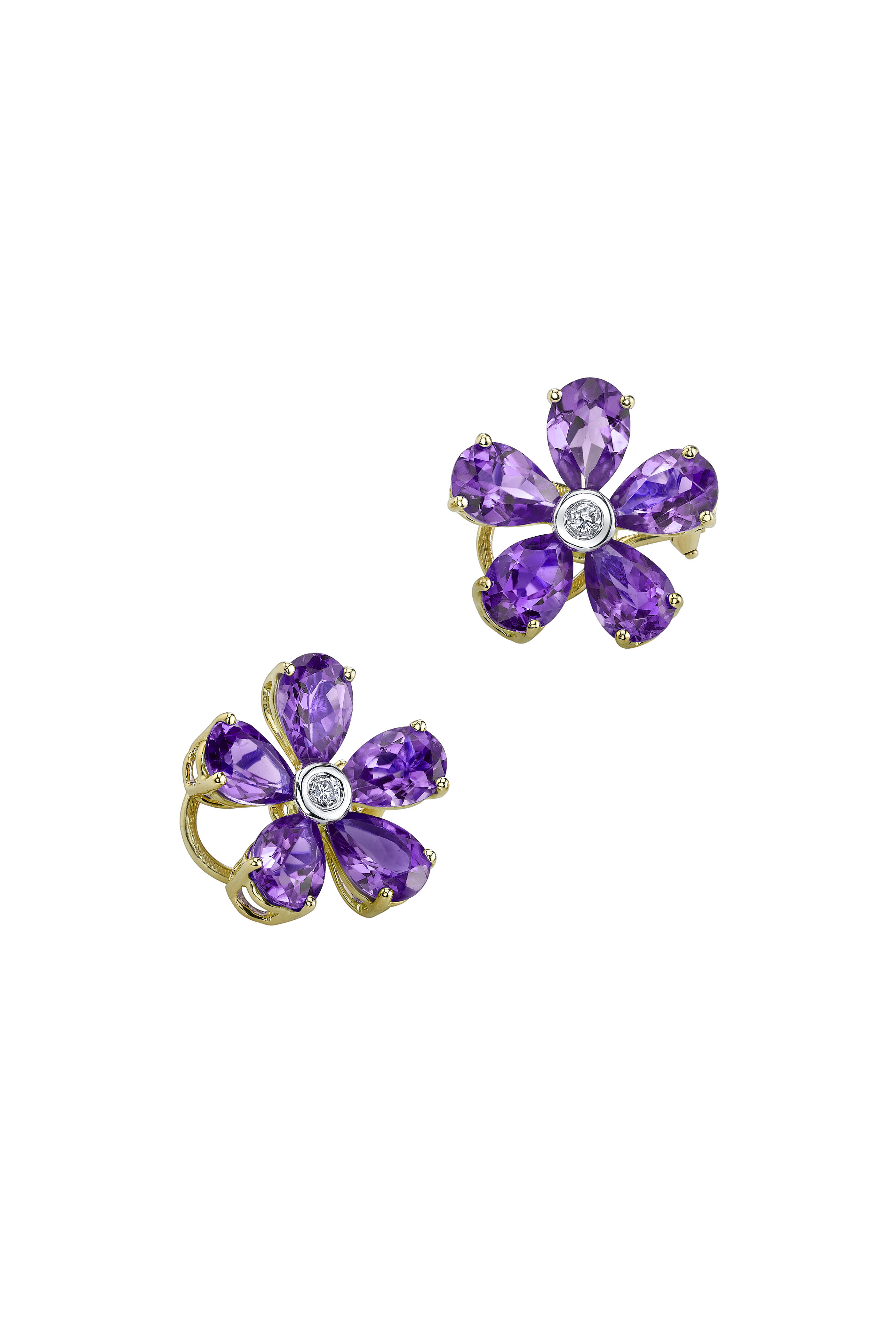 Aaron Henry - Gold Amethyst Diamond Flower Earrings