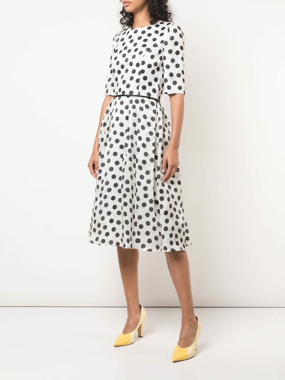 Envy White and Green Polka Dot Ruffled Midi Dress