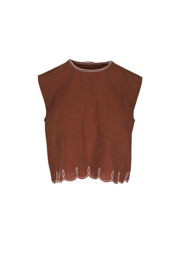 Veronica Beard Kessan Brown Linen Top - view 1