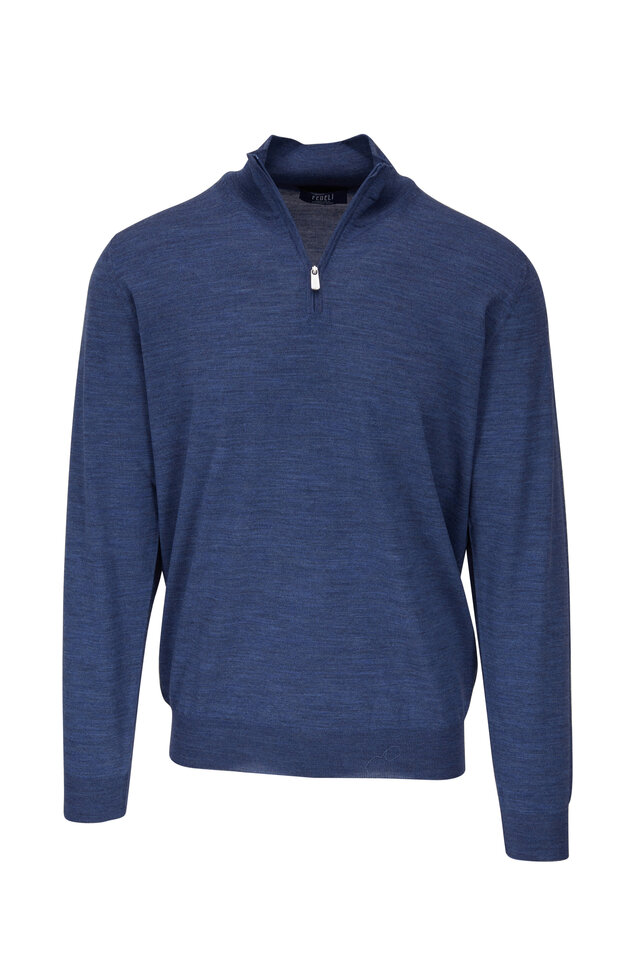Fedeli - Denim Super 140's Wool Crewneck Pullover