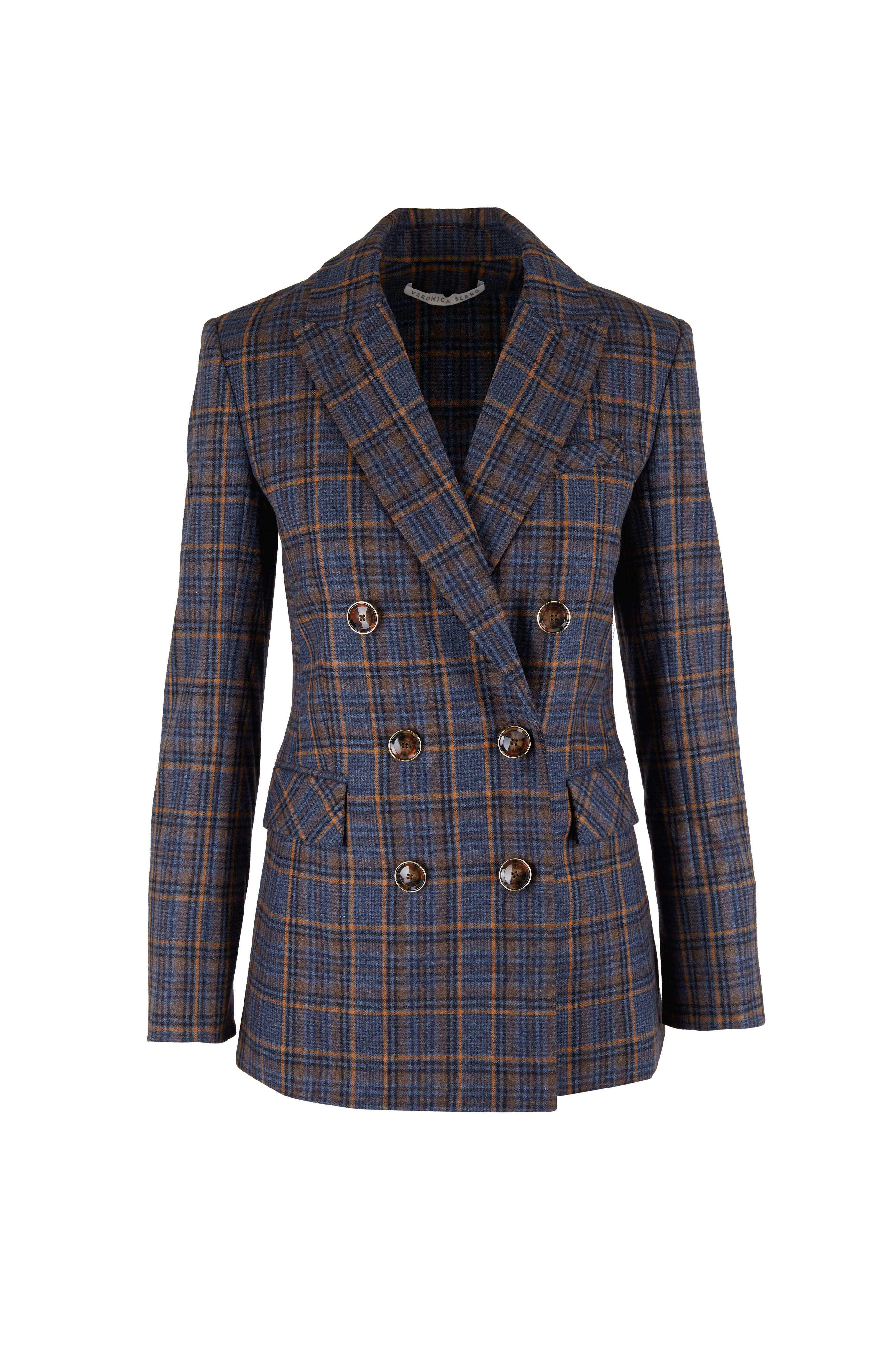 Veronica Beard Italian Plaid Wool and Linen Suiting - Brown/Blue