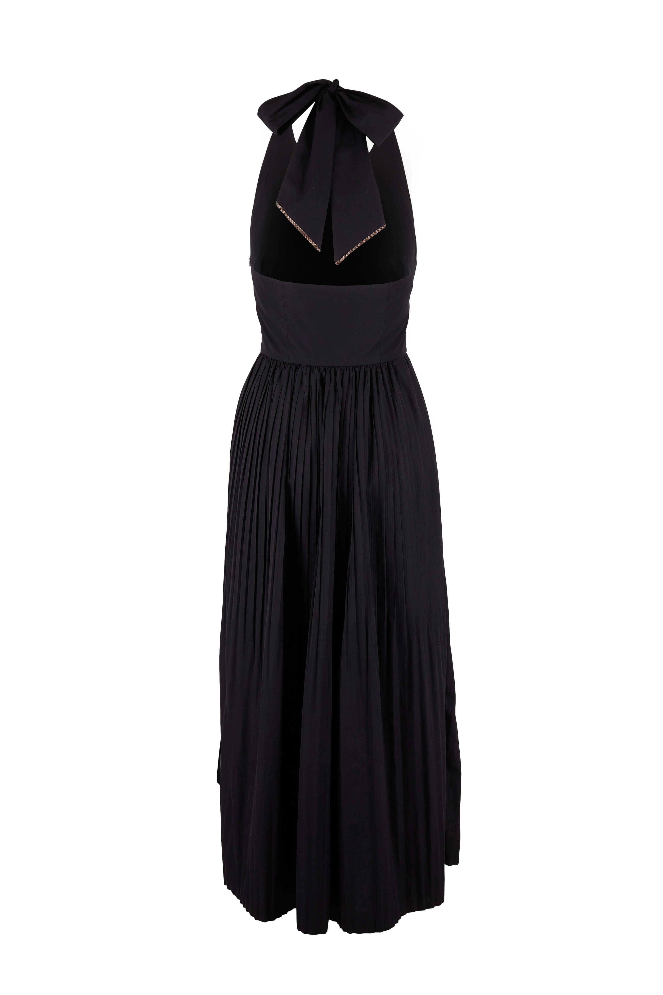 Brunello Cucinelli - Black Plissé Skirt Halter Midi Dress