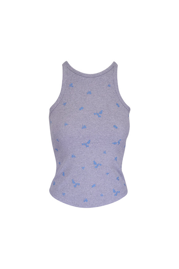Dorothee Schumacher Ribbed Seduction Gray & Blue Embroidered Tank - view 1