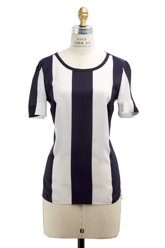 Akris Punto - Navy Blue & White Silk Blouse