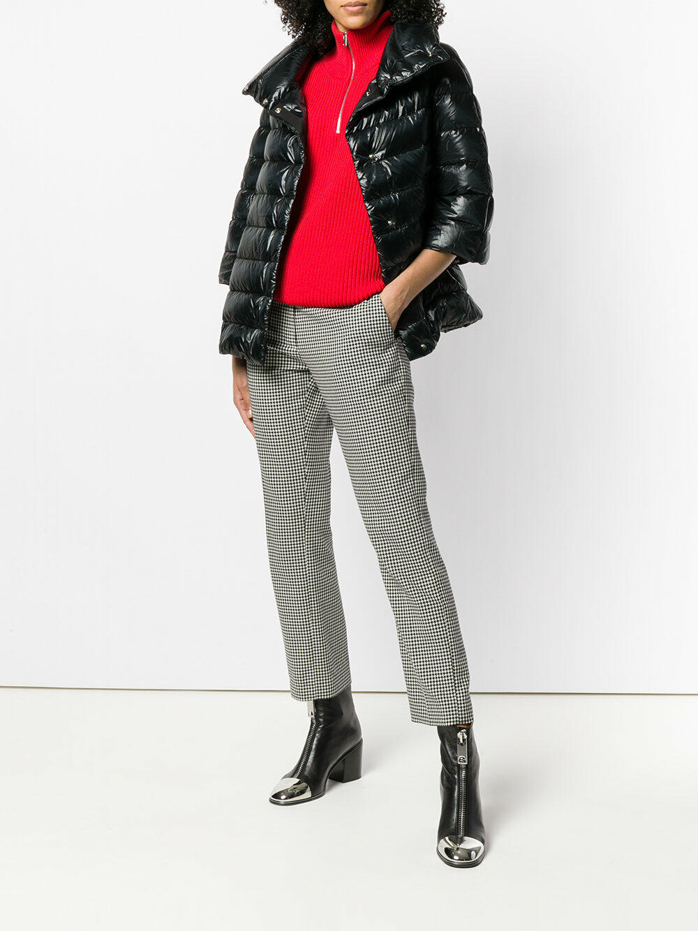 ブルゾン Herno 3/4 Length Puffer Jacket With Knit Sleeves Herno - Black Three-Quarter Sleeve Puffer Jacket