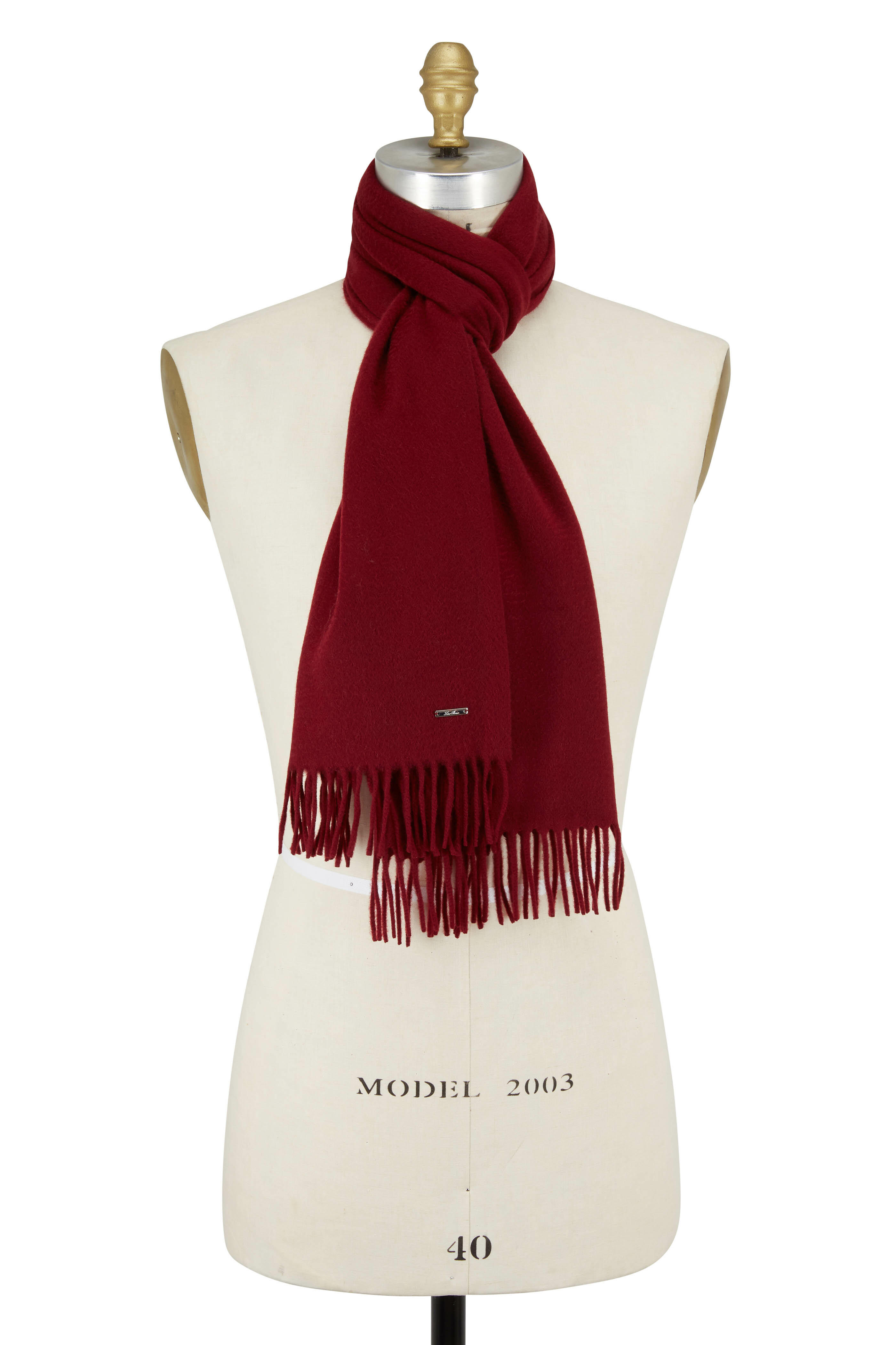 Loro Piana - Burgundy Cashmere Fringed Scarf | Mitchell Stores