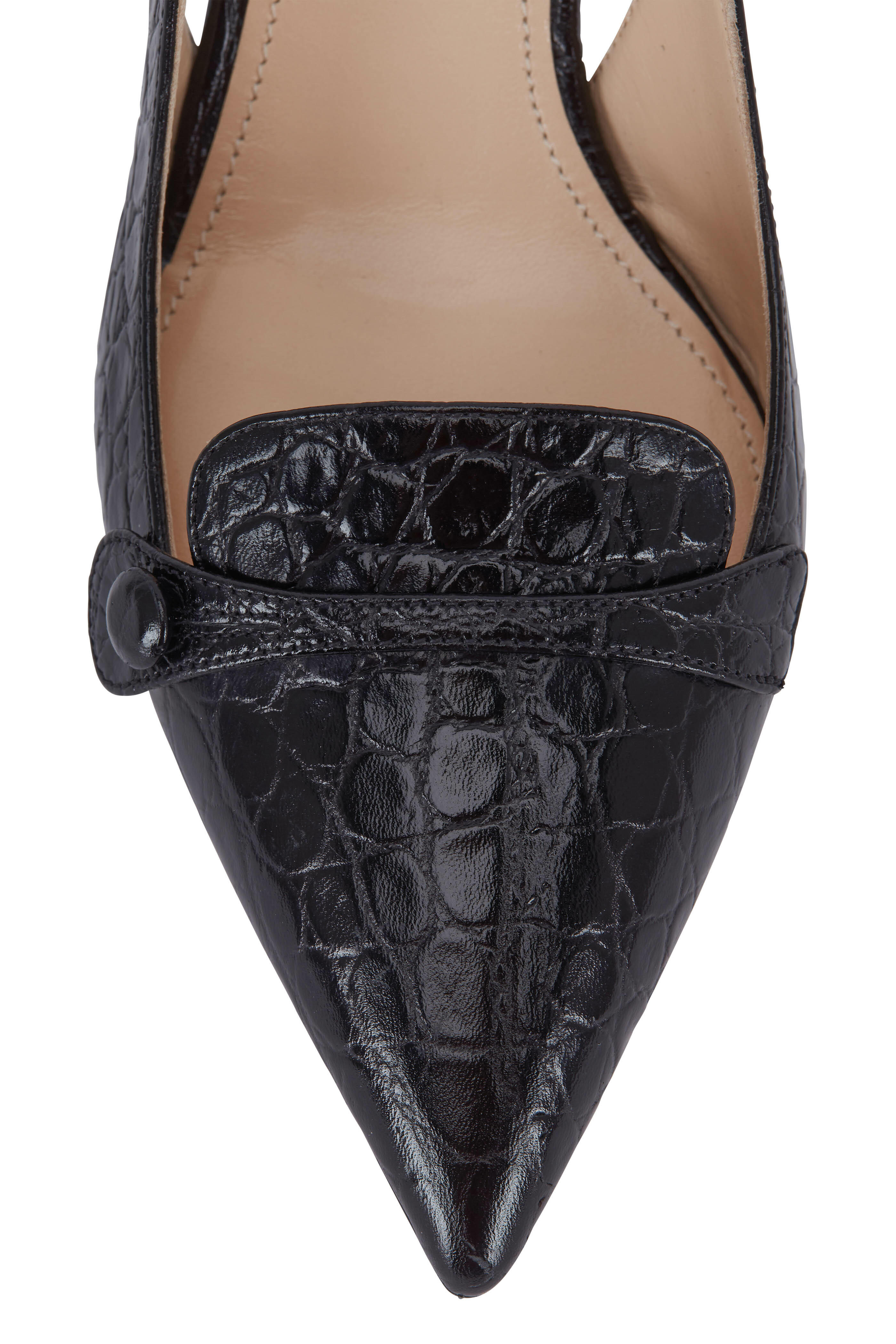 Prada - Black Crocodile Pointed Slingback, 65mm | Mitchell