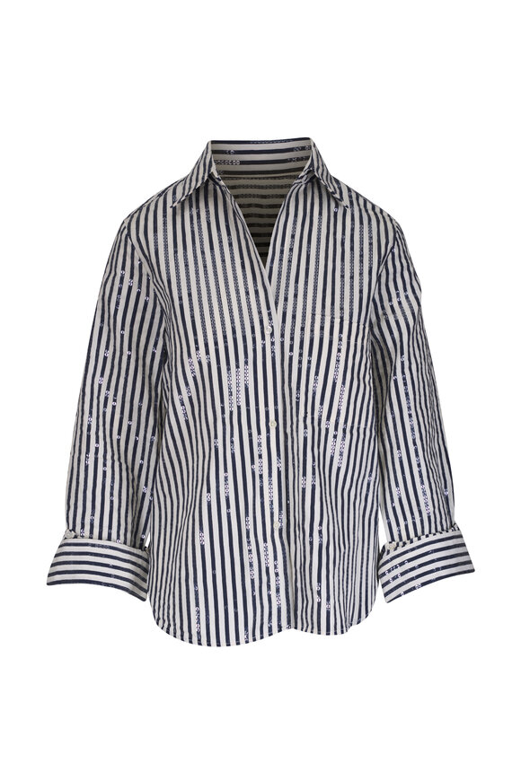 TWP Next Morning Indigo & White Sequin Stripe Shirt