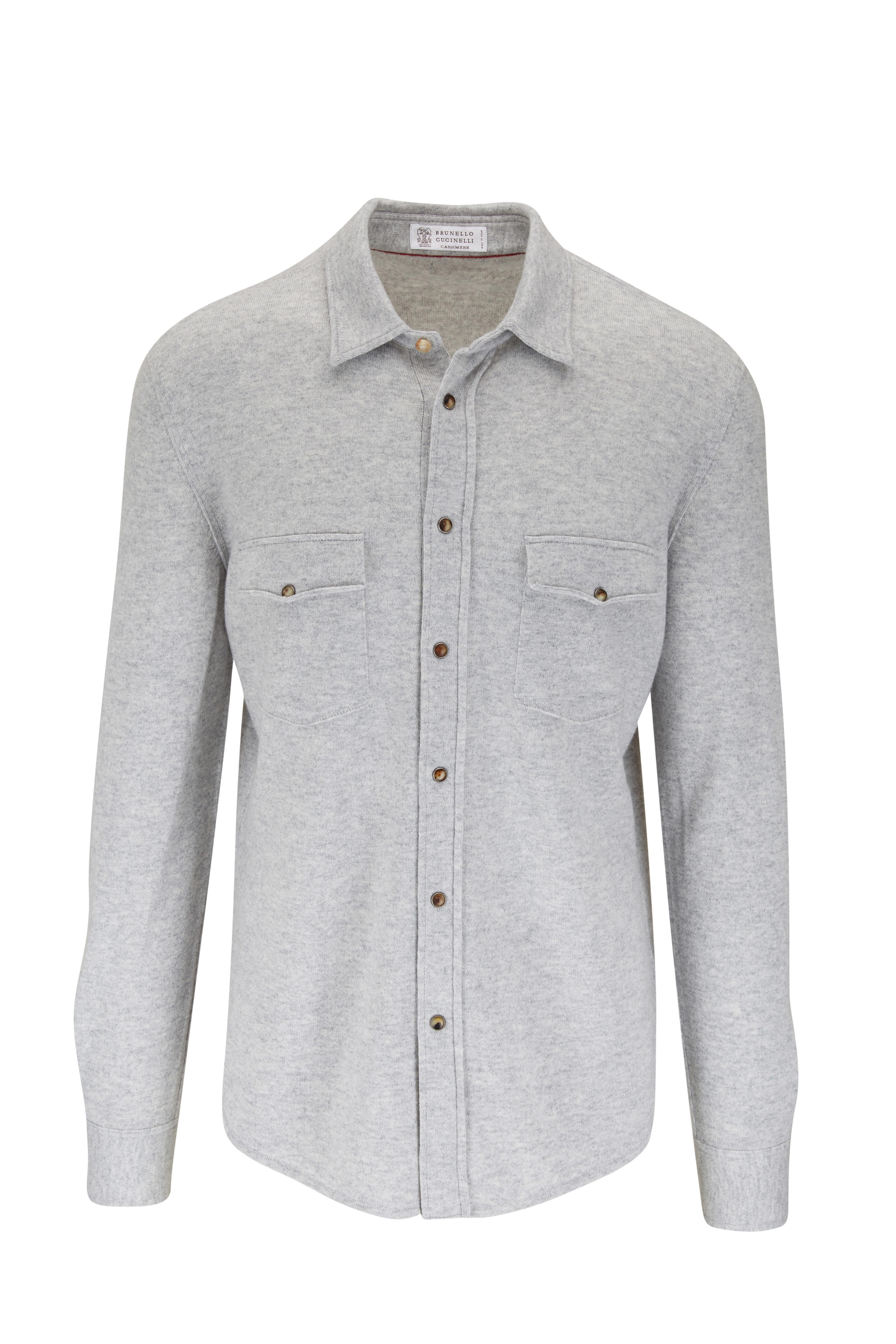 BRUNELLO CUCINELLI リネン ギャバジン シャツジャケット Brunello Cucinelli - Light Gray Western Overshirt