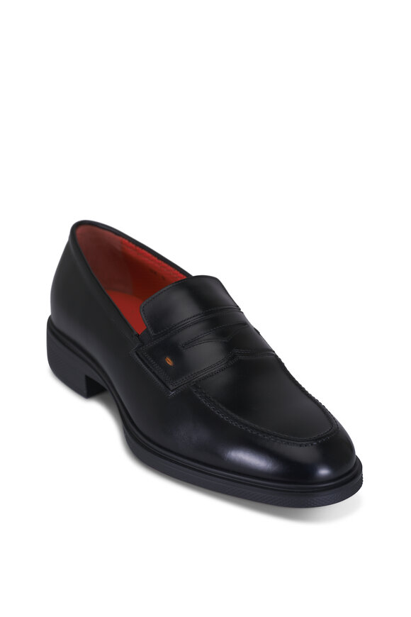 Santoni Easy Black Leather Loafer