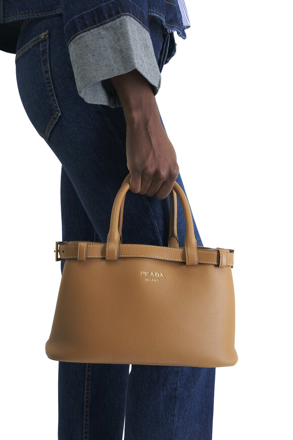 Prada - Small Caramel Leather Belted Satchel Bag 