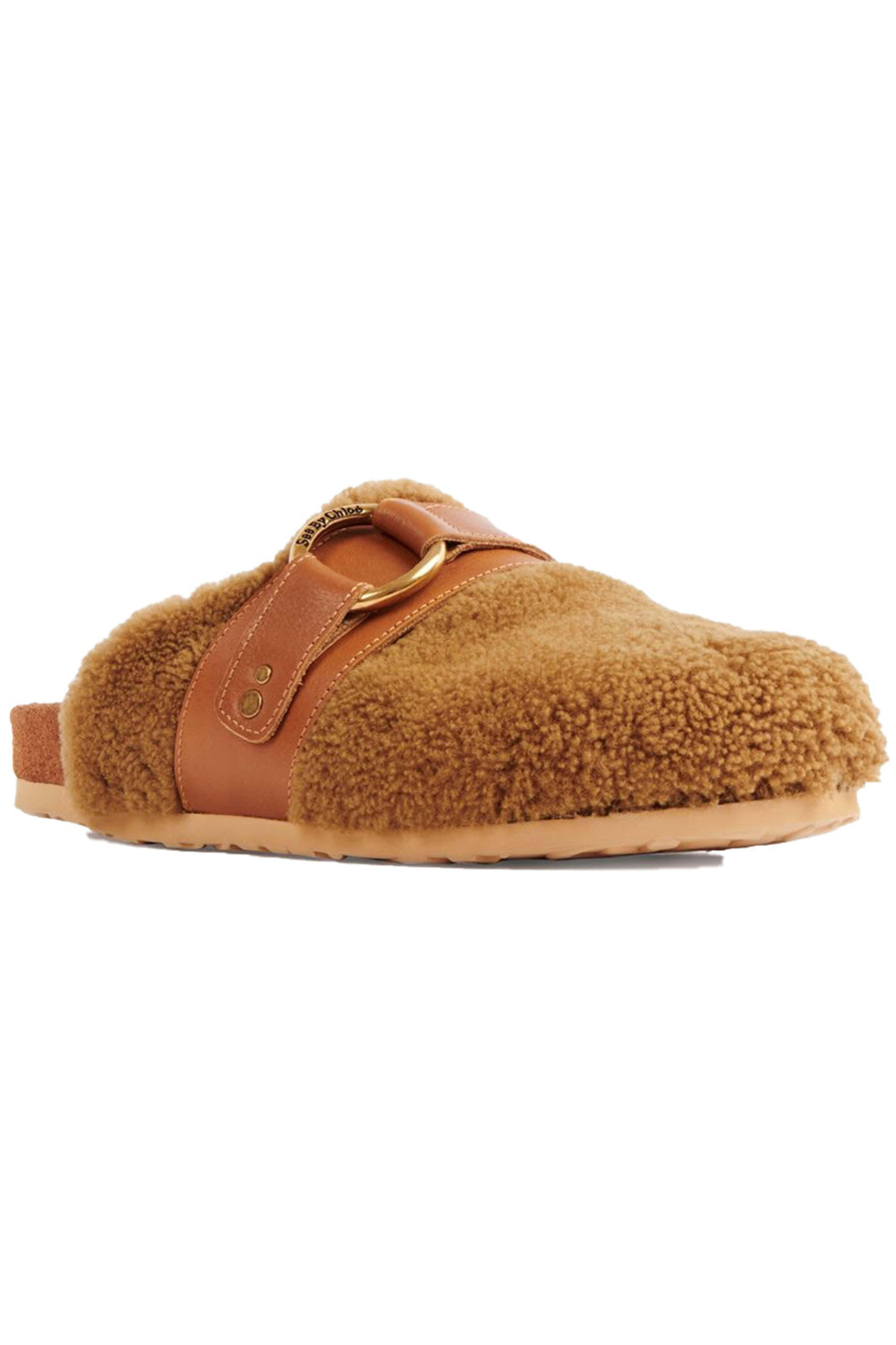See by Chloé - Tan Gema Flat Shearling Mule