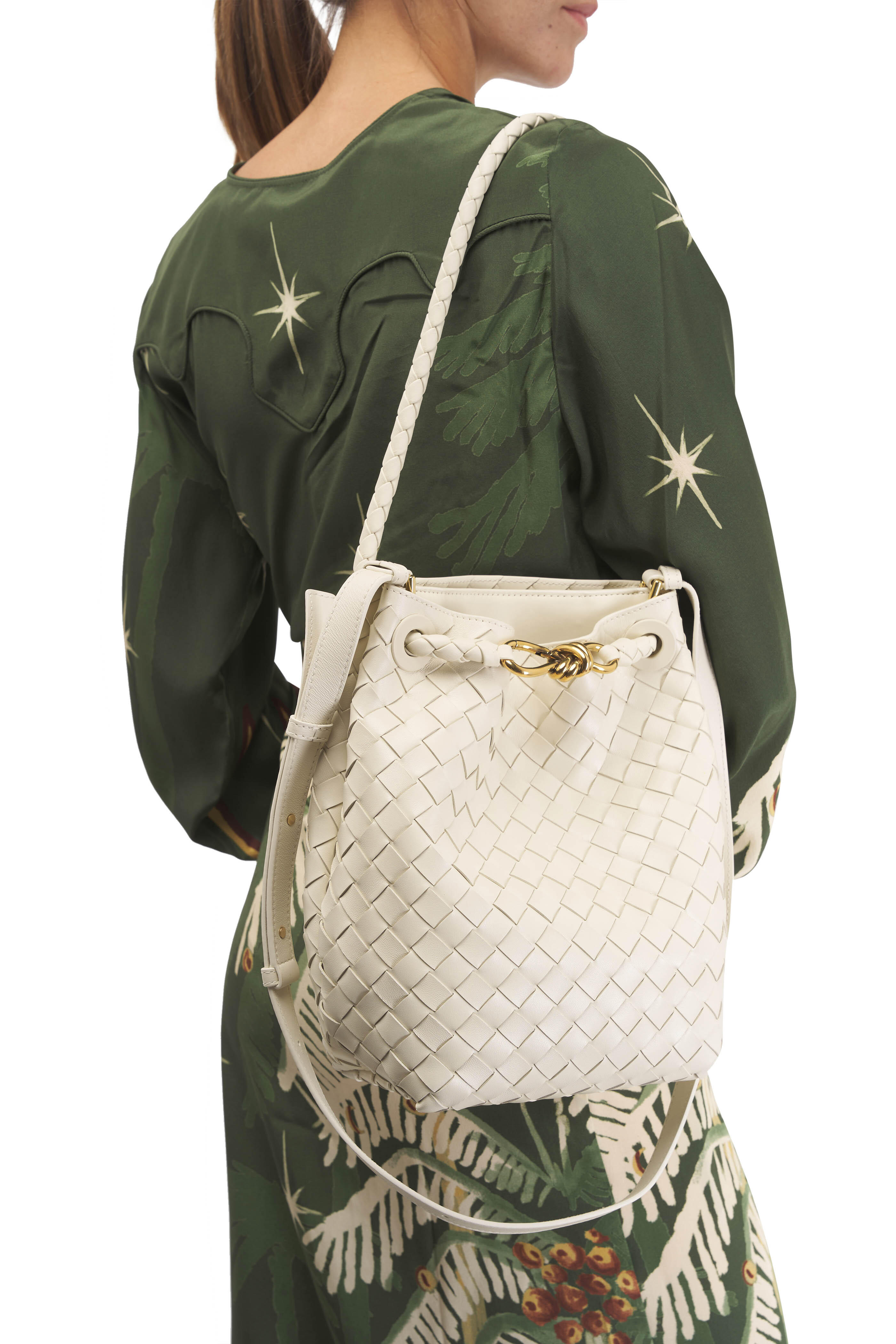 Bottega Veneta - Small Andiamo Sea Salt Woven Leather Bucket Bag