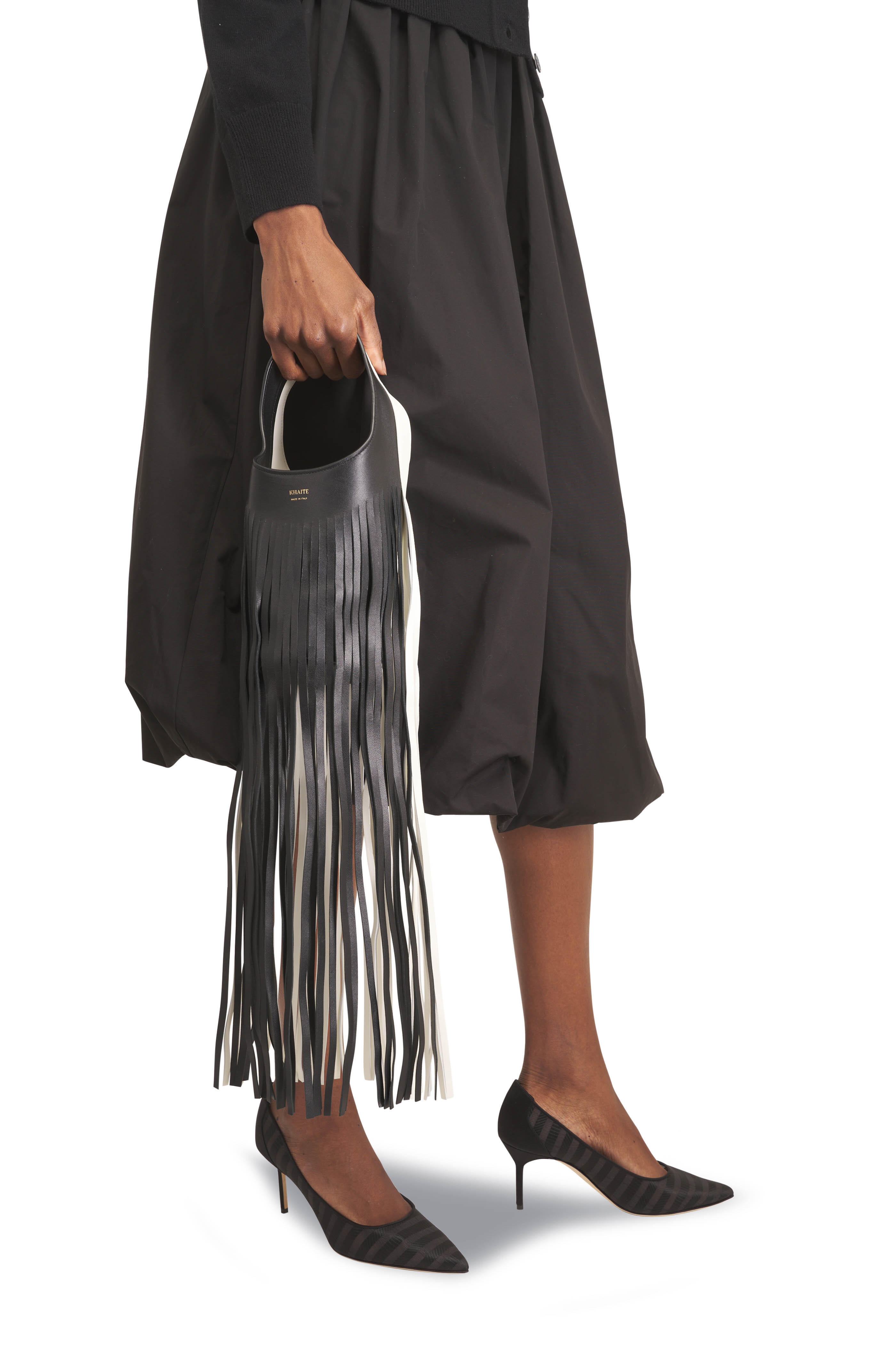 Khaite - Small Livia Black & White Fringe Leather Bag - view 2