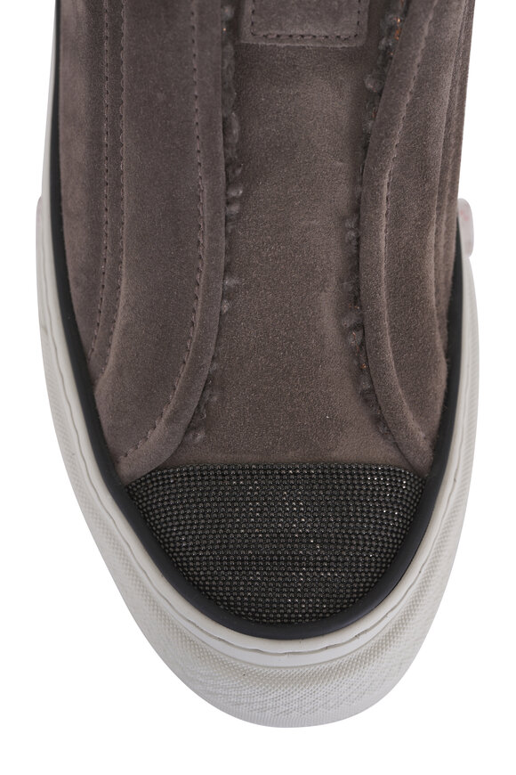 Brunello Cucinelli Dark Gray Monili Suede Shearling Lined Sneaker - view 4