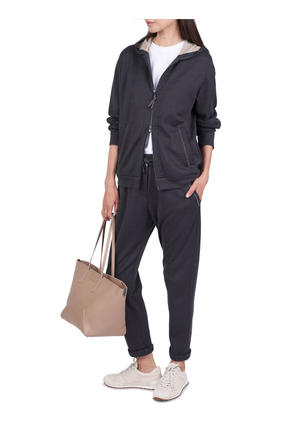 Brunello Cucinelli Coal Cotton & Silk Monili Trim Pocket Pant - view 2