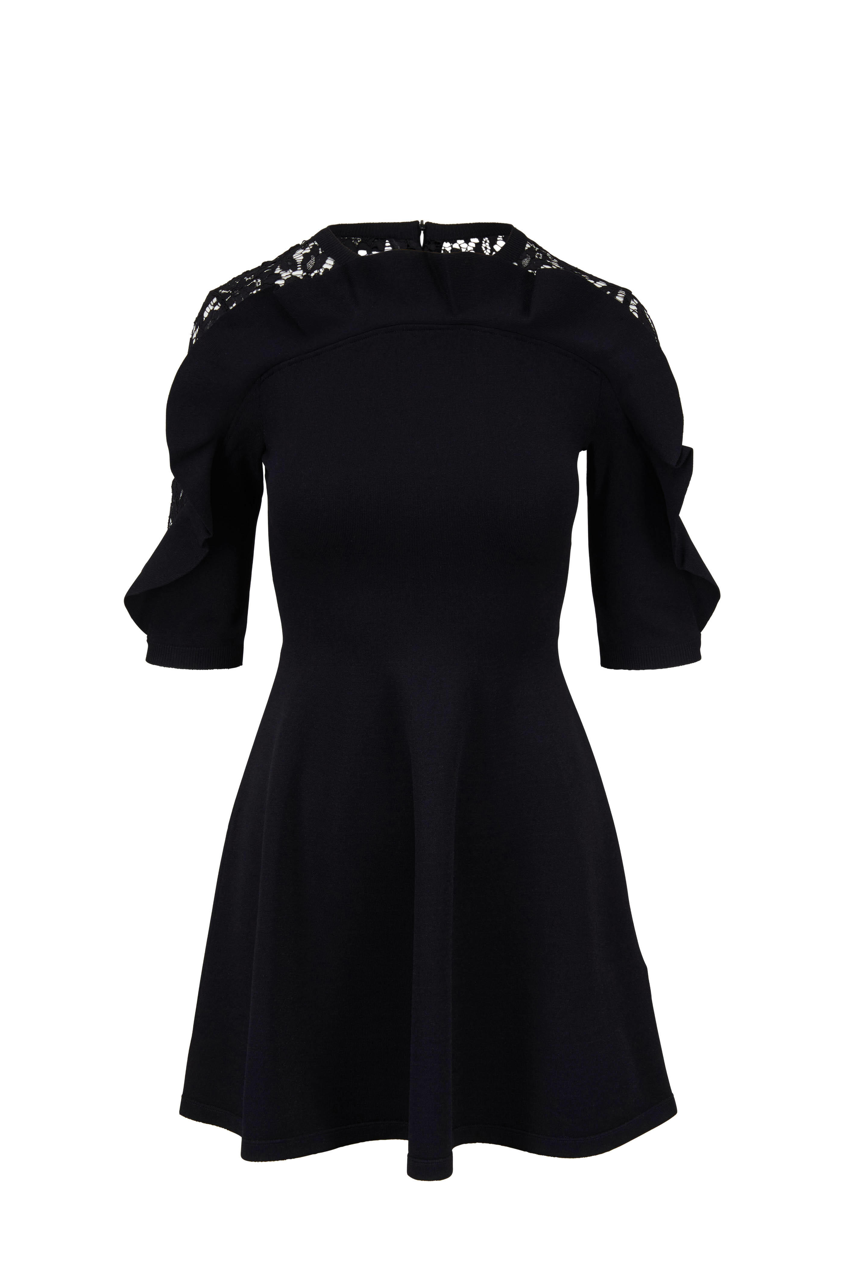 VALENTINO 黒 レース襟 長袖ニット　38 レースディテール カシミア × ウール レースストール for