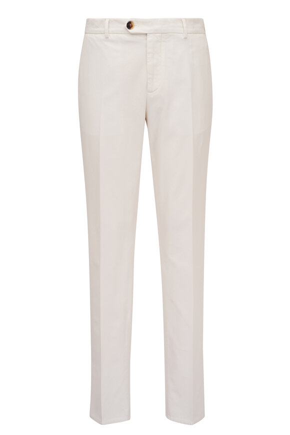 Brunello Cucinelli White Cotton Flat Front Pant 
