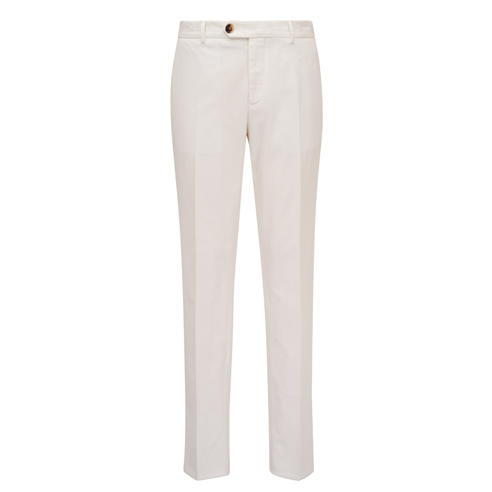 Brunello Cucinelli - White Cotton Flat Front Pant