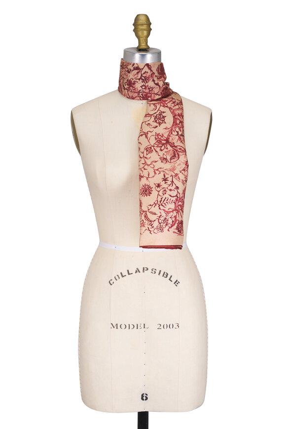 Loro Piana Beige & Bourdeaux Albero Della Vita Silk Scarf