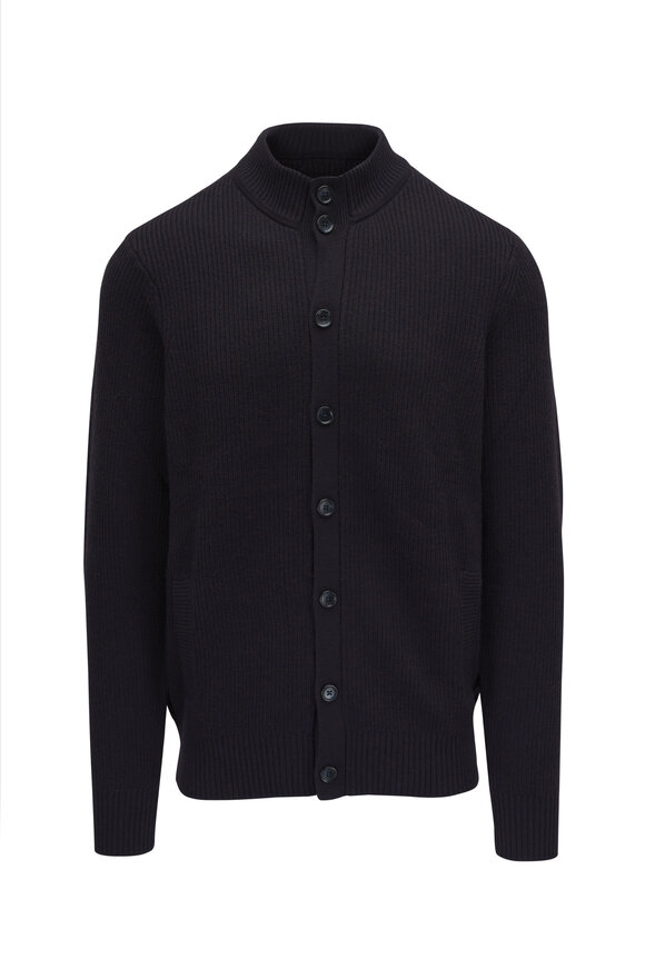 Patrick Assaraf Black Merino Wool Cardigan