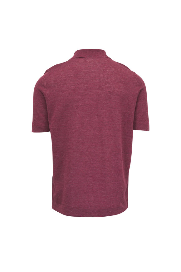Brunello Cucinelli Solid Coral Linen & Cotton Polo Sweater - view 2