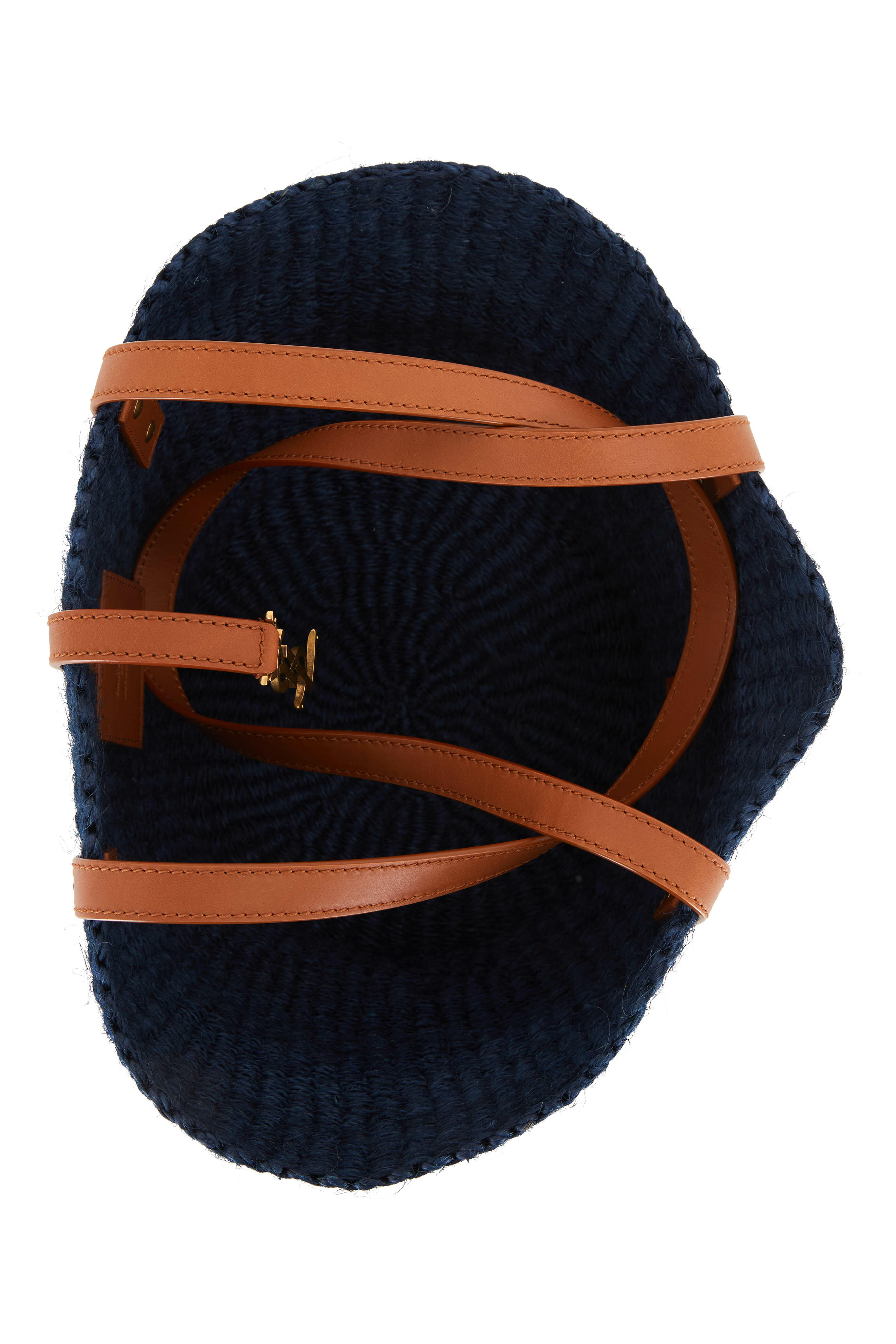 Saint Laurent - Panier Orchid Blue & Brick Raffia Tote