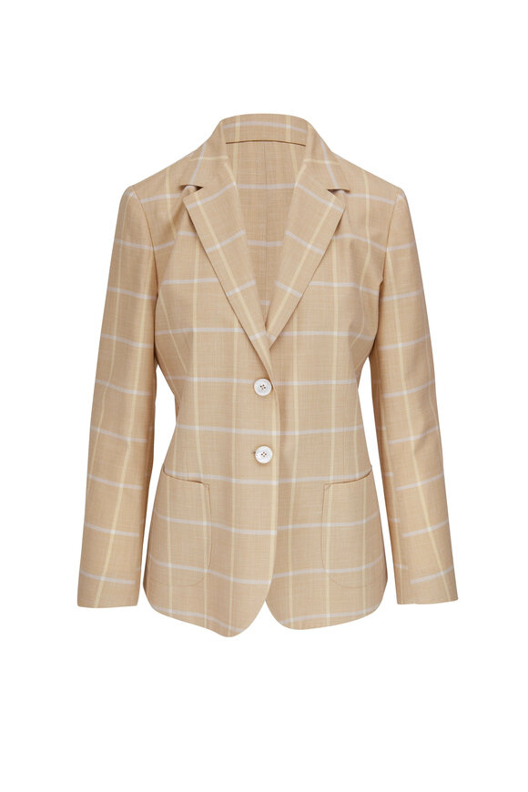 Kiton - Beige Plaid Wool, Silk & Linen Jacket