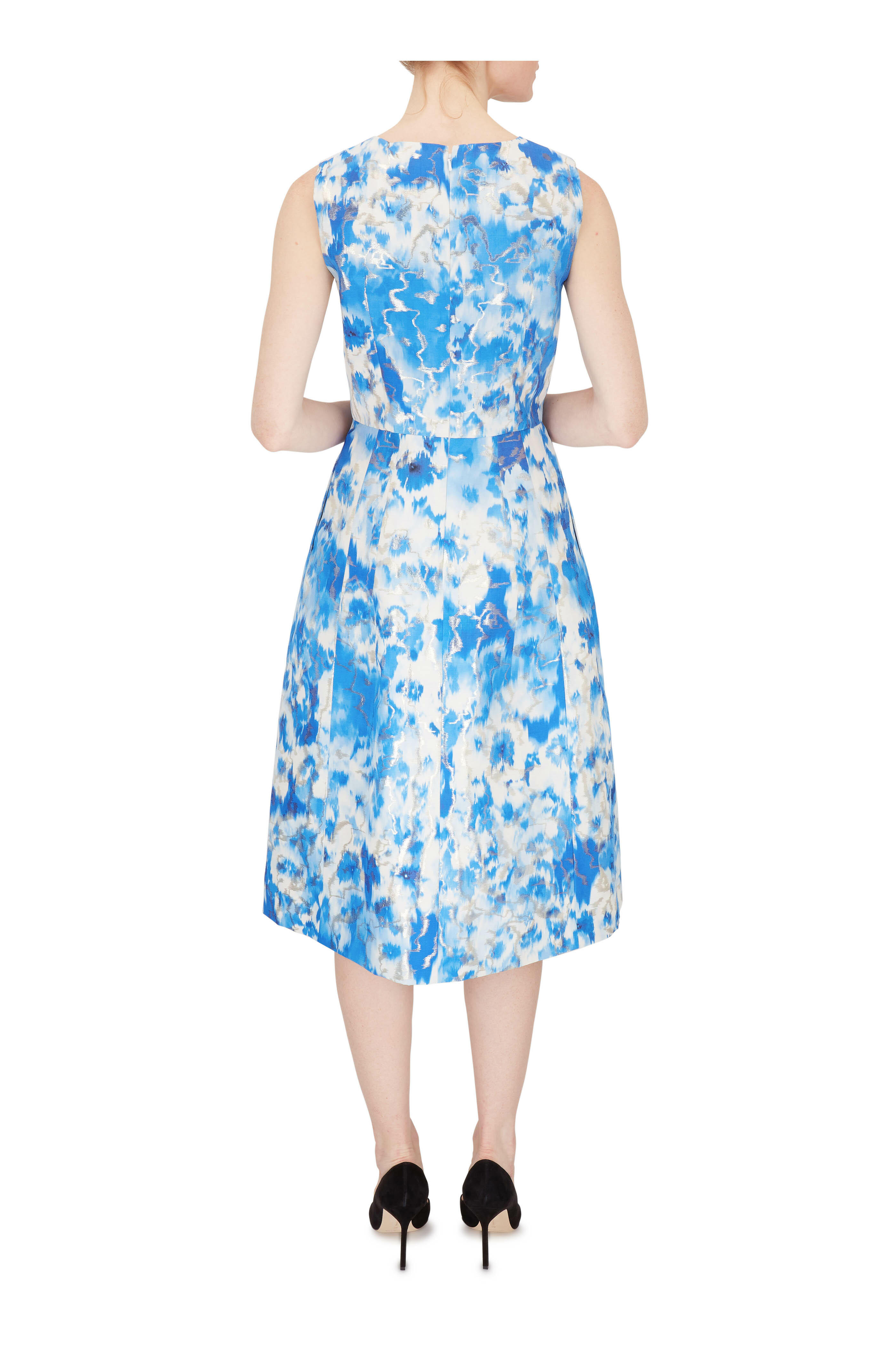 Carolina Herrera - Frida Blue & Ivory Metallic Sleeveless Dress