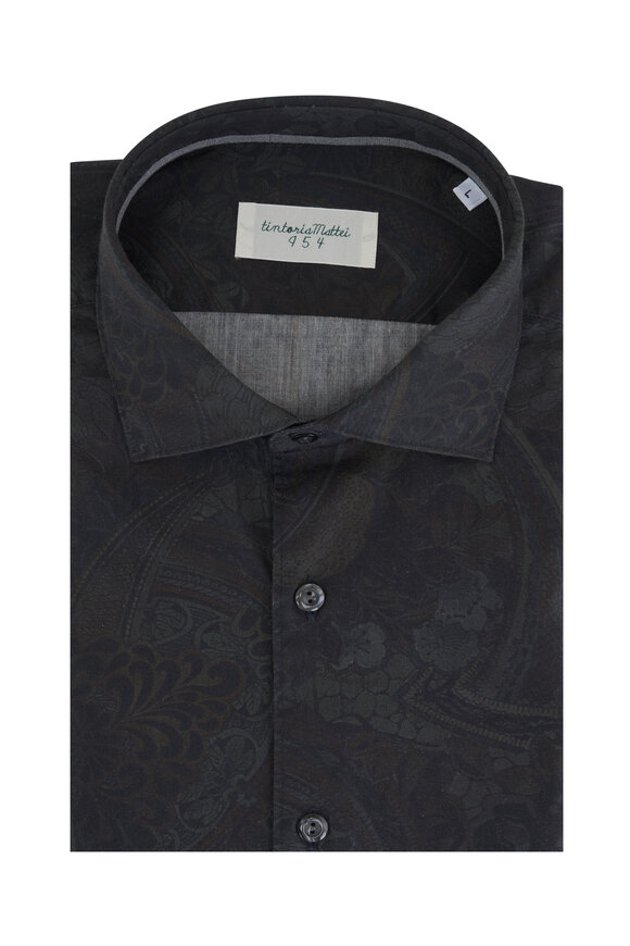 Tintoria - Dark Blue Tonal Paisley Print Sport Shirt