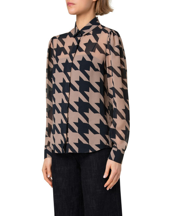 Akris Punto - Black & Caramel Houndstooth Print Blouse