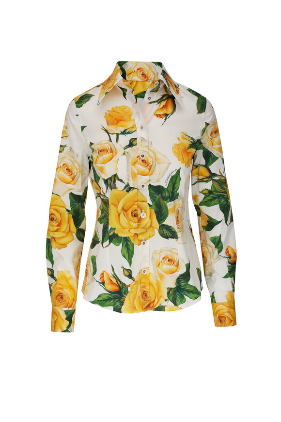 Dolce & Gabbana - Yellow Rose Print Stretch Cotton Blouse