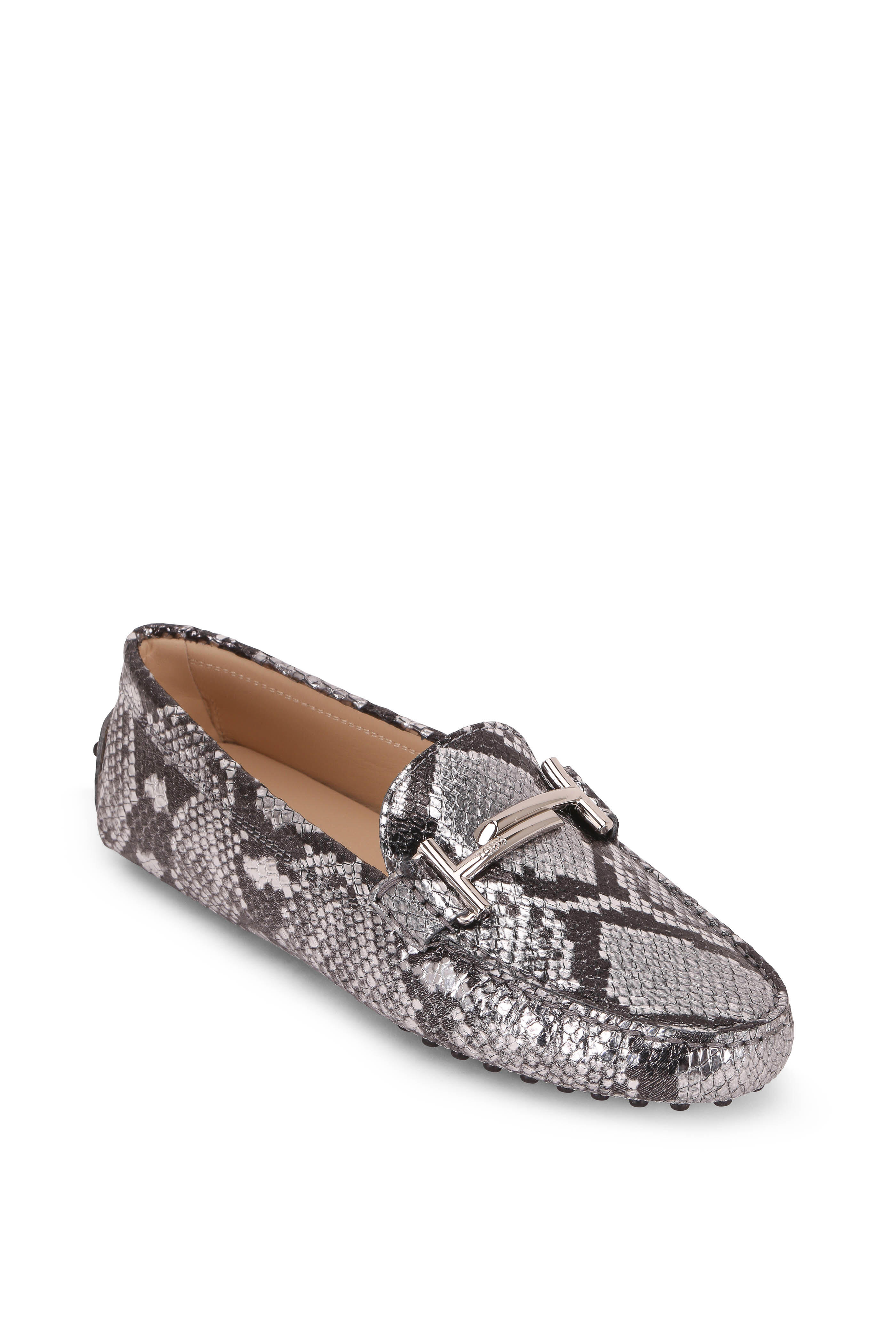 Tod's - Gommini Double T Silver Python Embossed Driver