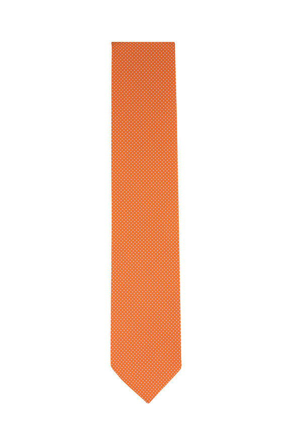 Eton Orange Polka Dot Print Silk Necktie - view 1