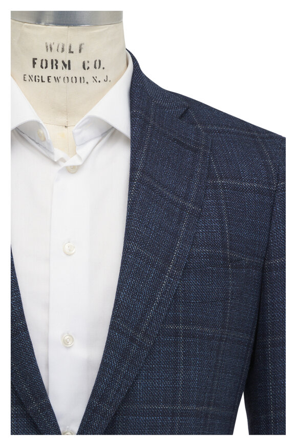 Atelier Munro Blue Plaid Wool & Silk Sportcoat