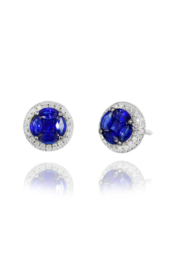Nam Cho 18k White Gold Blue Sapphire & Diamond Earring