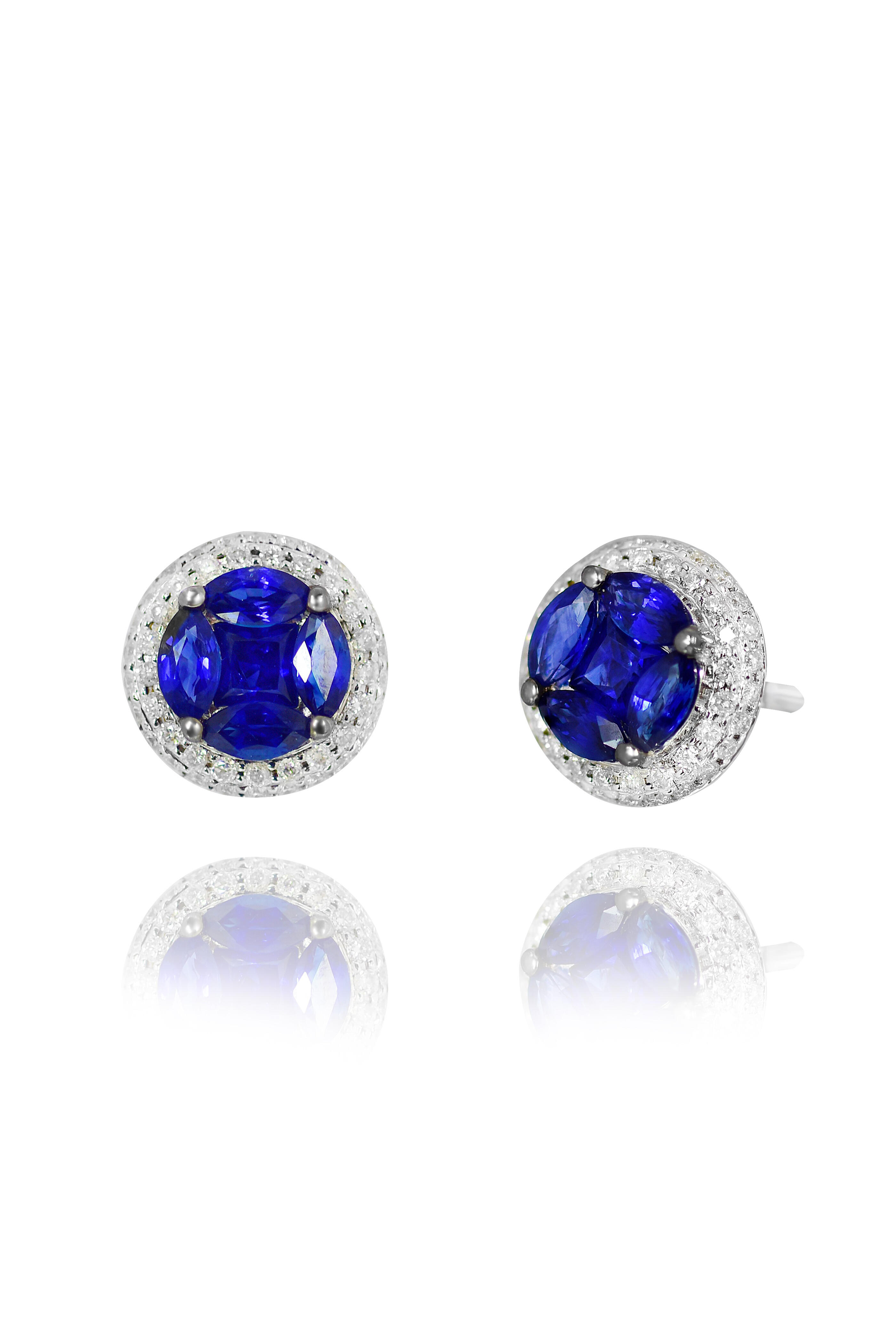 Nam Cho - 18k White Gold Blue Sapphire & Diamond Earring