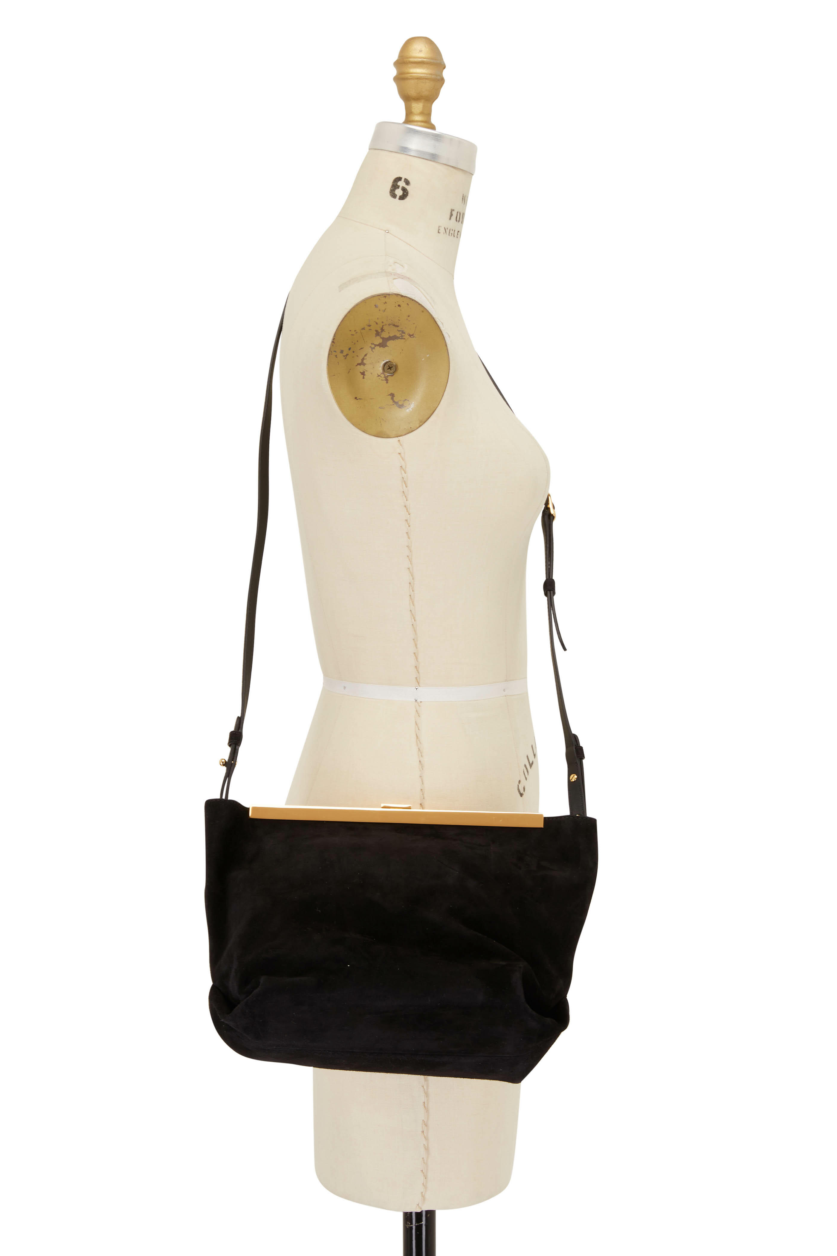 Khaite - Augusta Black Suede Crossbody | Mitchell Stores