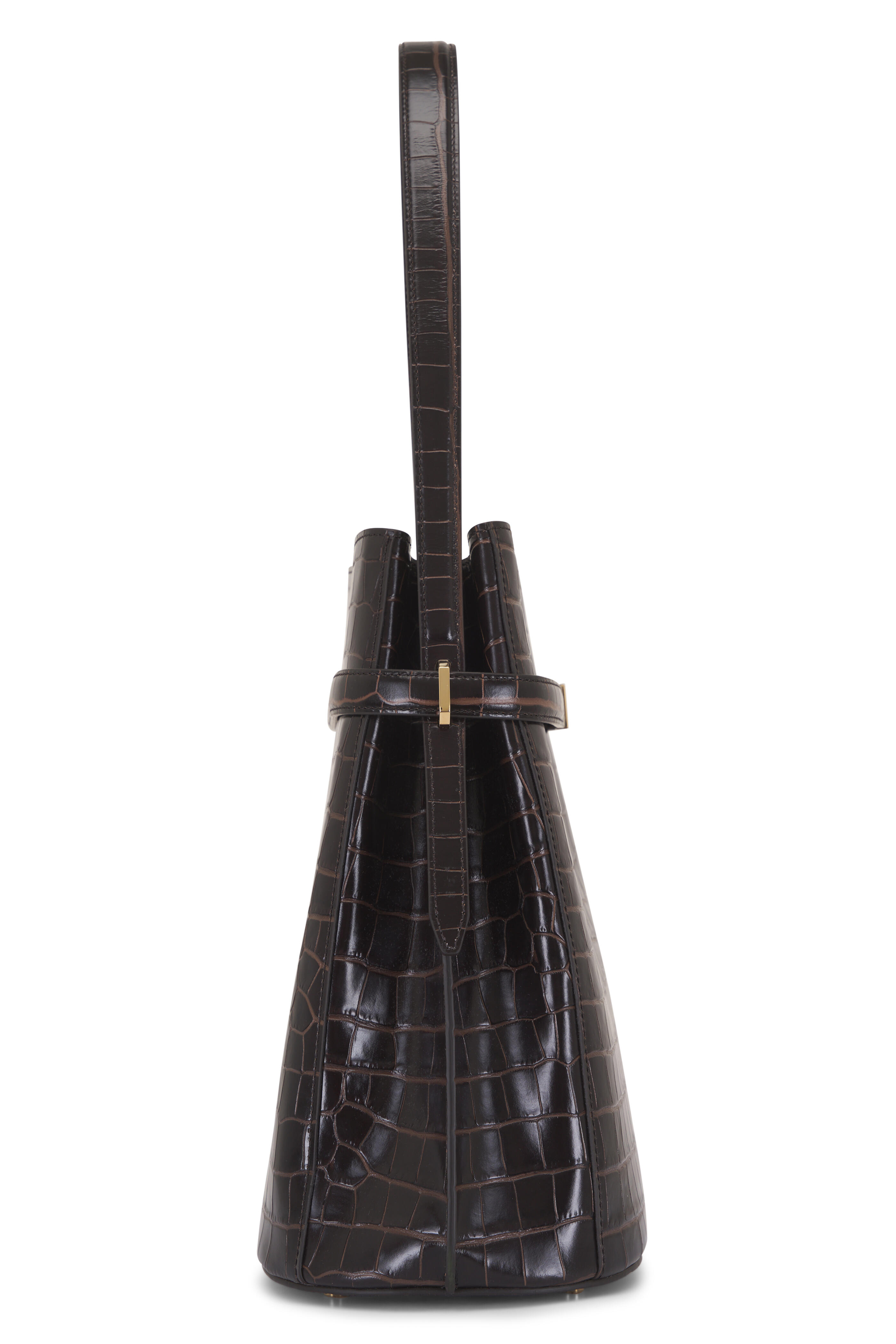 Totême - Belted Dark Brown Crocodile Embossed Bucket Bag