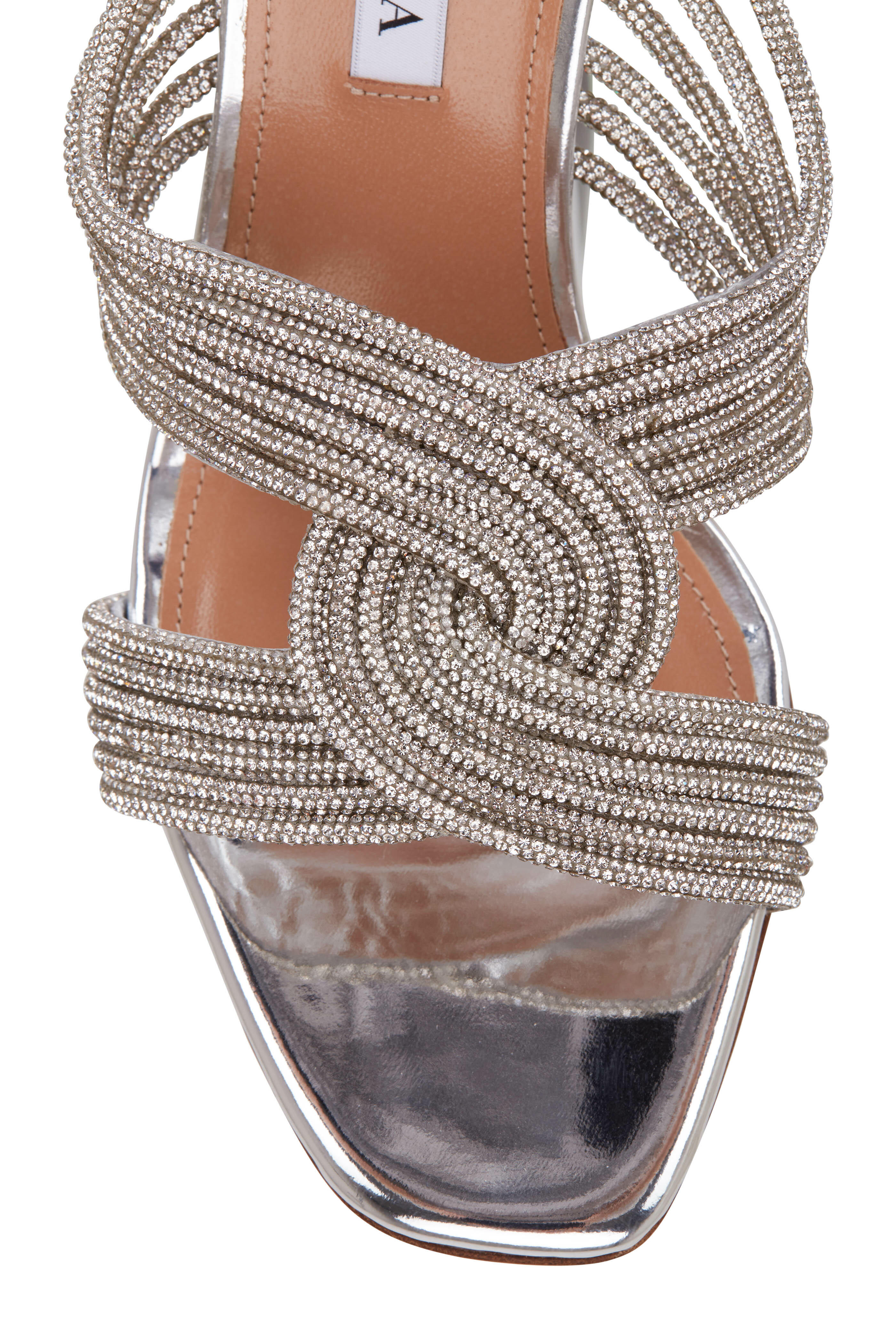 Aquazzura - Gatsby Silver Embellished Mule, 75mm