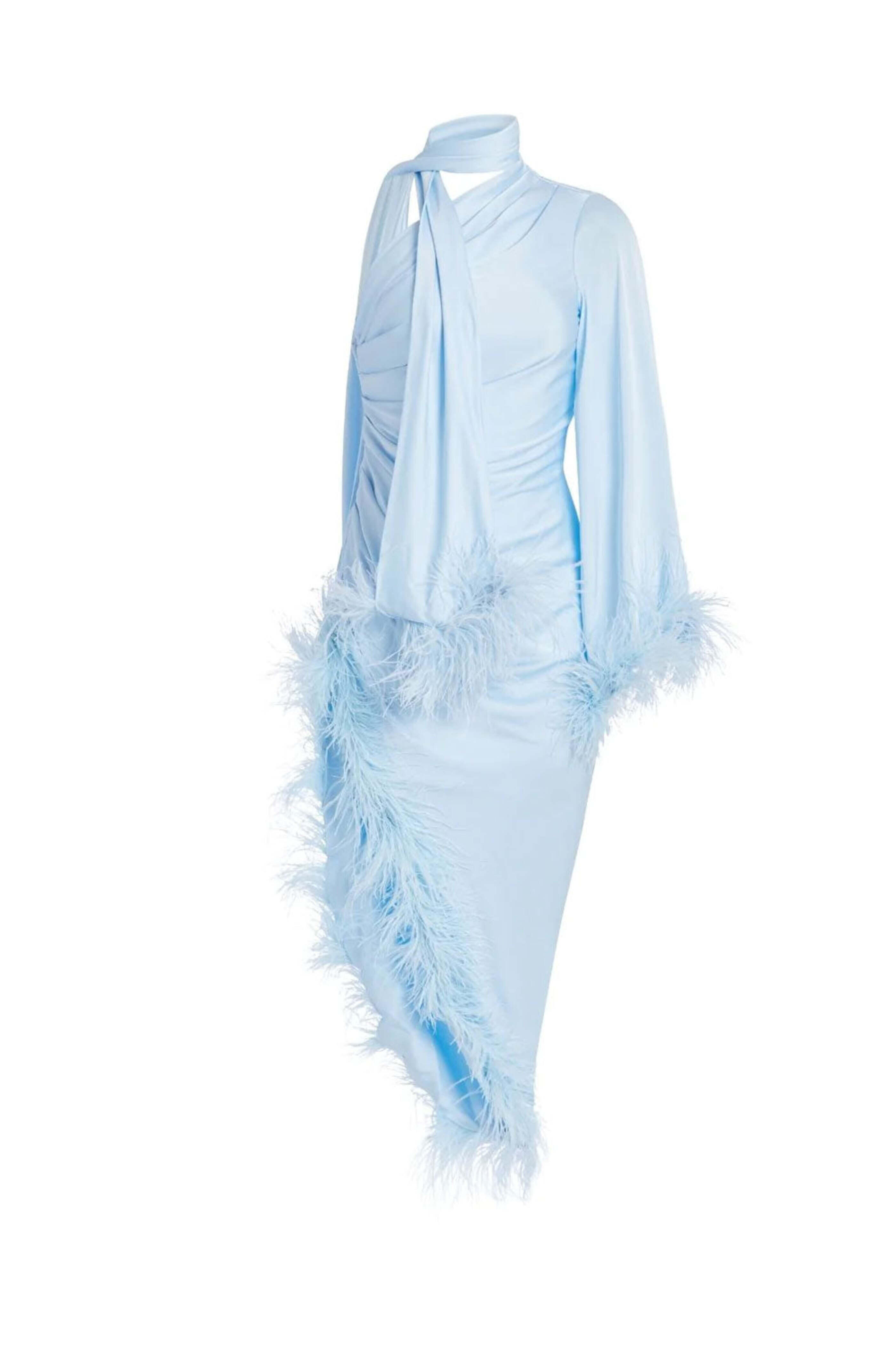Patbo - Powder Blue Feather Trim Oscar Dress