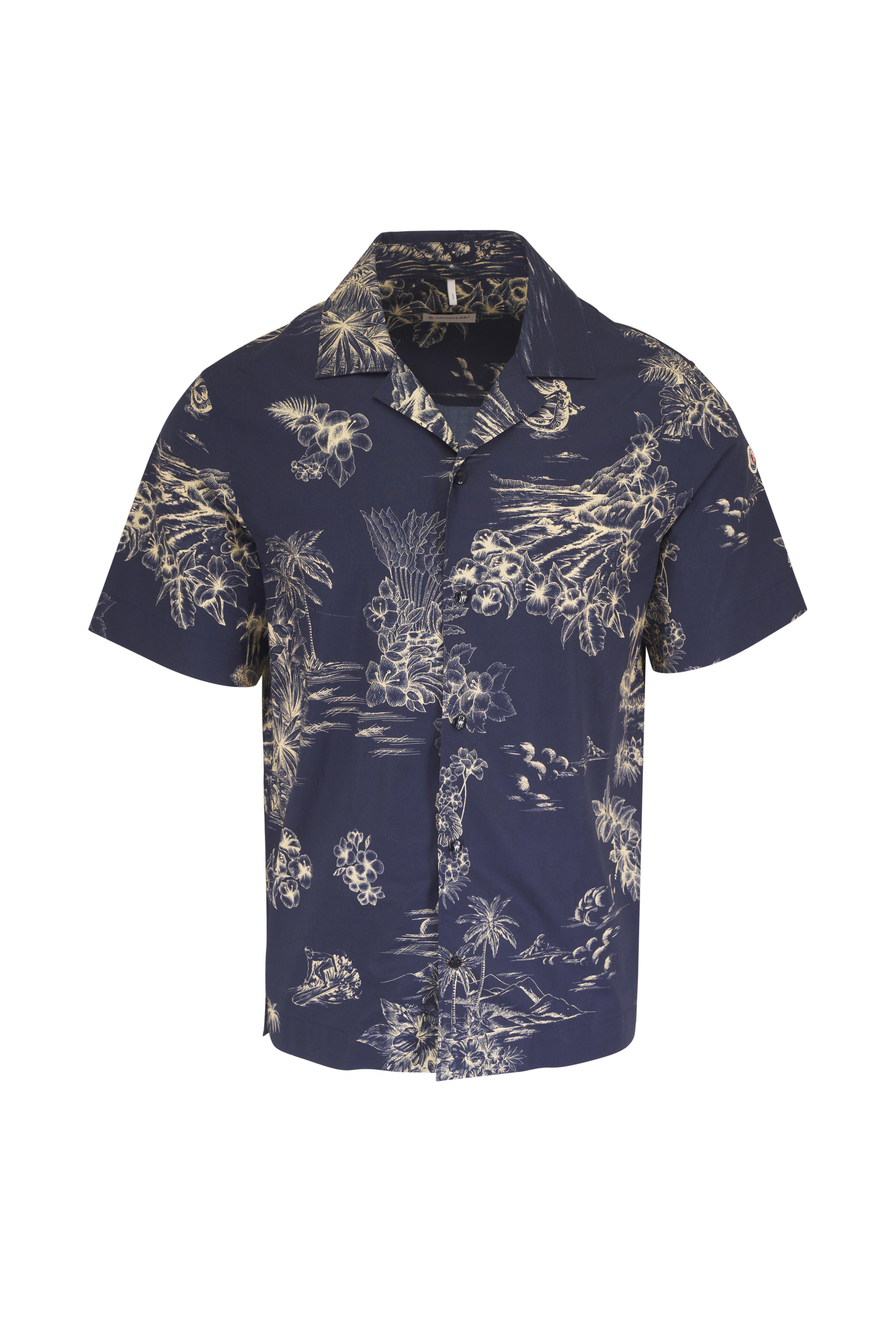 Moncler - Floral Print Navy Blue Short Sleeve Cotton Shirt - view 1