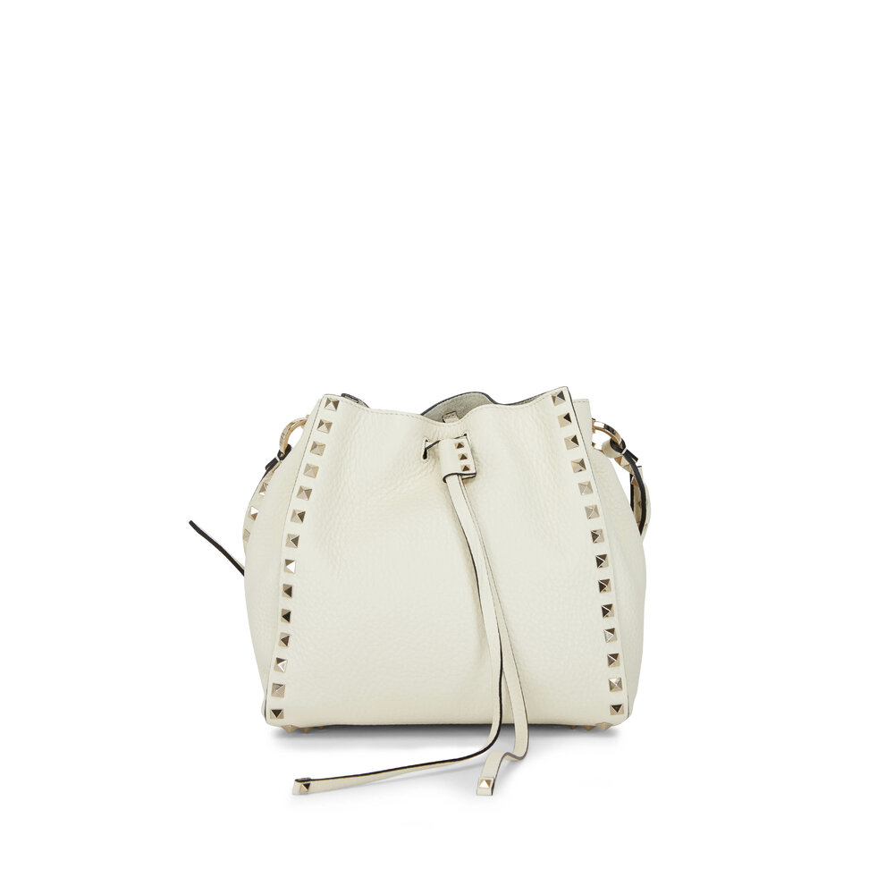 Valentino Garavani Light Ivory Leather Small Bucket Bag