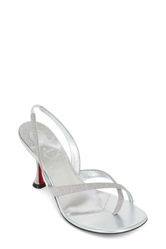 Christian Louboutin Taralita Silver Glitter Slingback Sandal, 85mm - view 1
