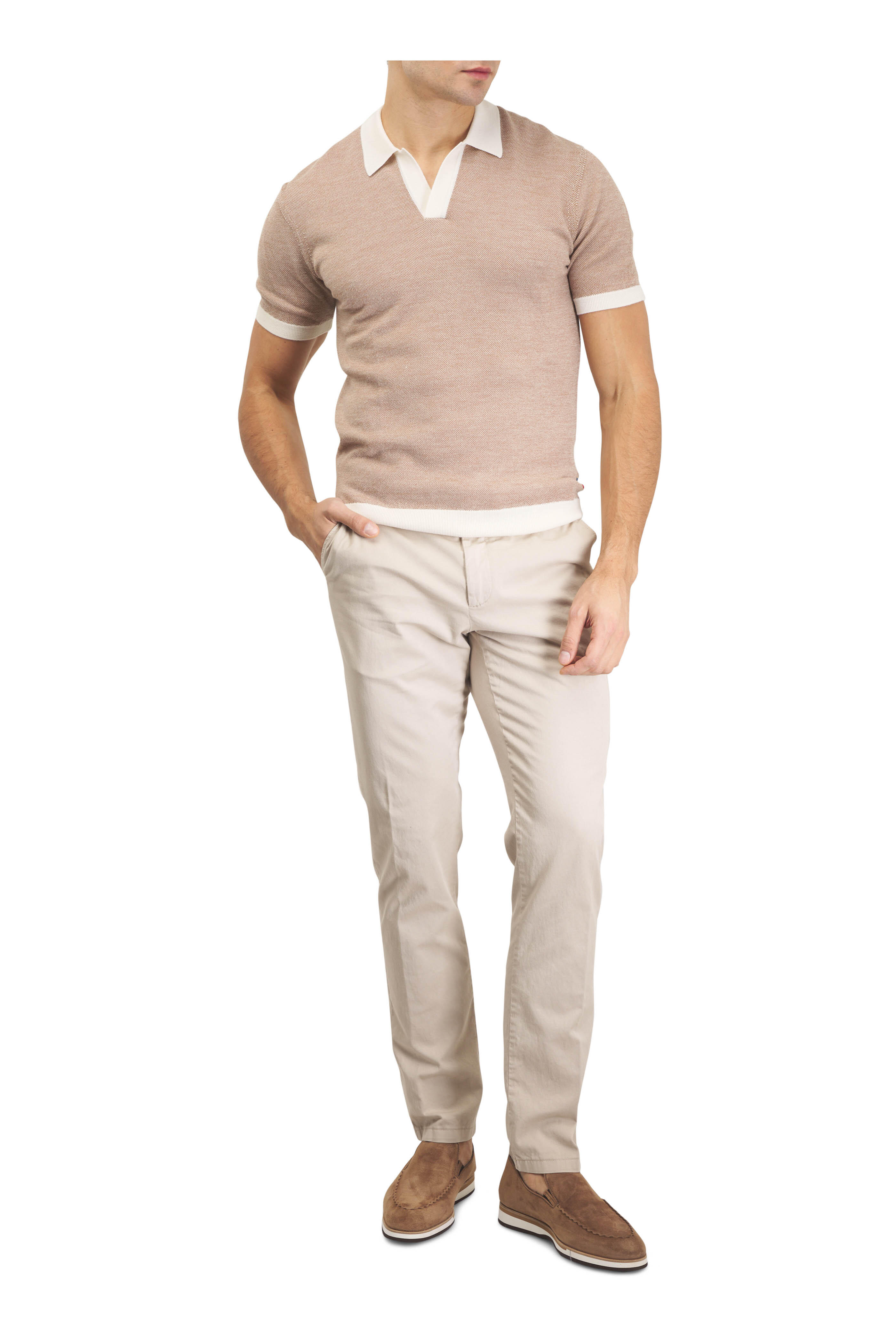 Canali - Beige Twill Flat Front Pant