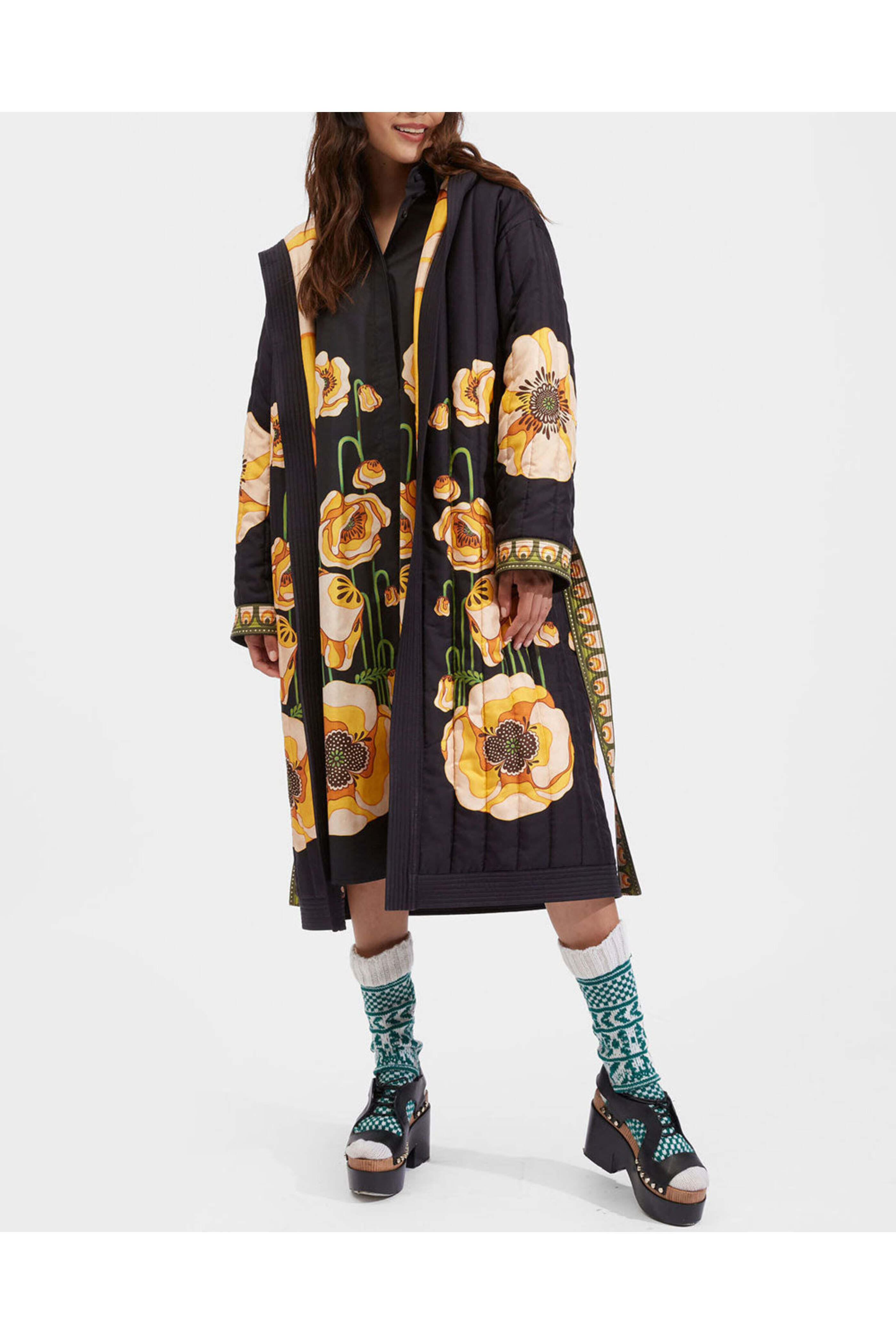 Puffer Robe La DoubleJ - Black Poppies Placee Puffer Robe | Mitchell Stores