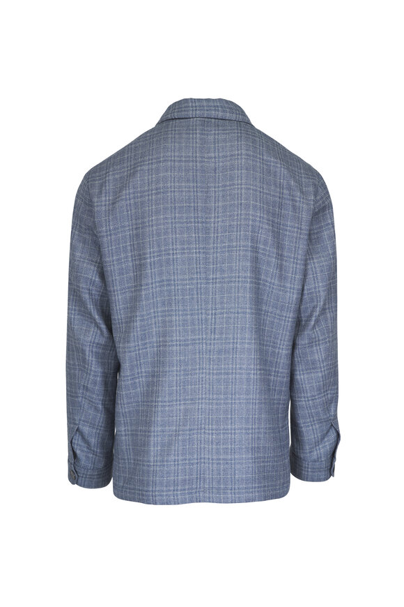 Atelier Munro Light Blue Check Wool, Silk & Linen Overshirt - view 2