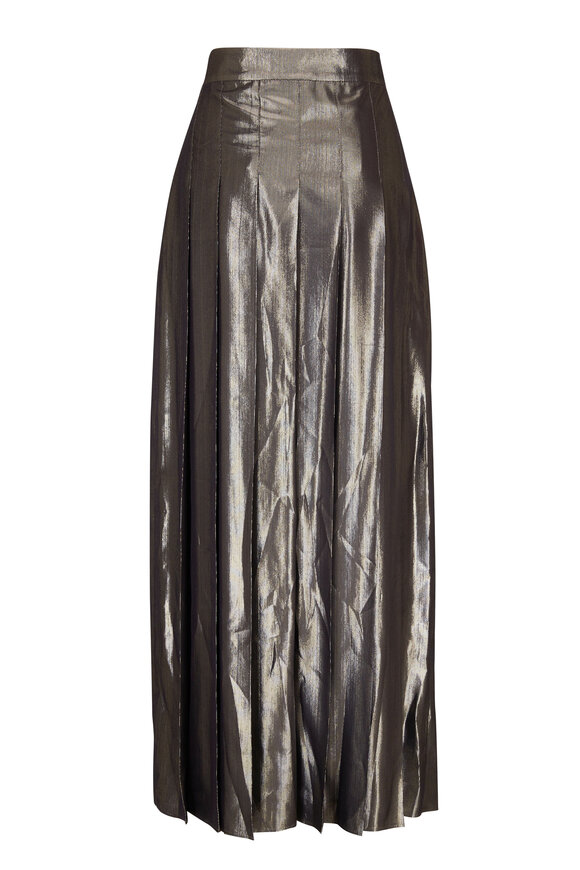 Brunello Cucinelli - Olive Green Metallic High-Rise Maxi Skirt