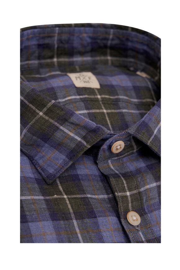 GMF - Purple & Green Plaid Linen Sport Shirt 