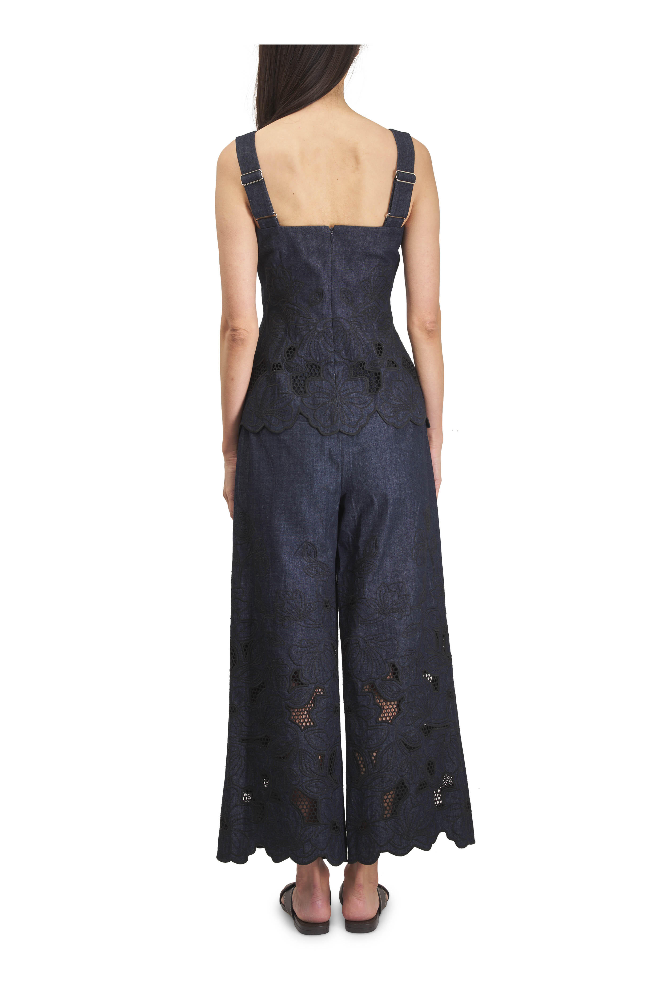 Veronica Beard - Mirielle Eyelet Indigo Rinse Chambray Tank